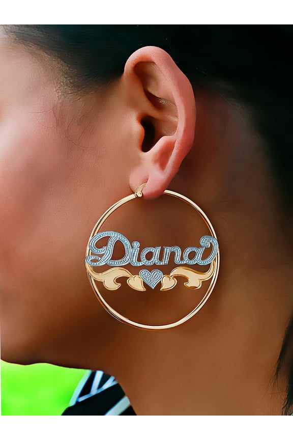 Personalized Hoop Name Earrings with Beading and Rhodium and Tail