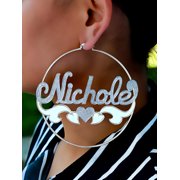 Personalized Hoop Name Earrings with Beading and Rhodium and Tail
