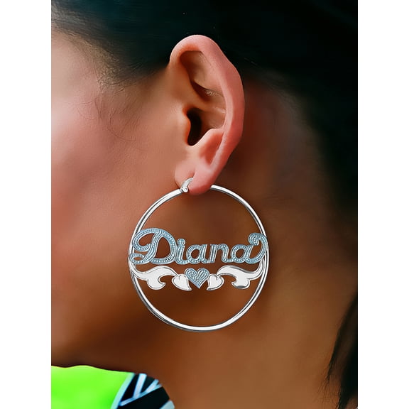 Personalized Hoop Name Earrings with Beading and Rhodium and Tail