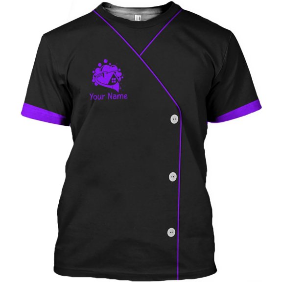 Personalized Hoosekeeping Shirts 3D Over Print for Men & Women, Housekeeper House Cleaning Uniforms for Women (Purple, 4XL)