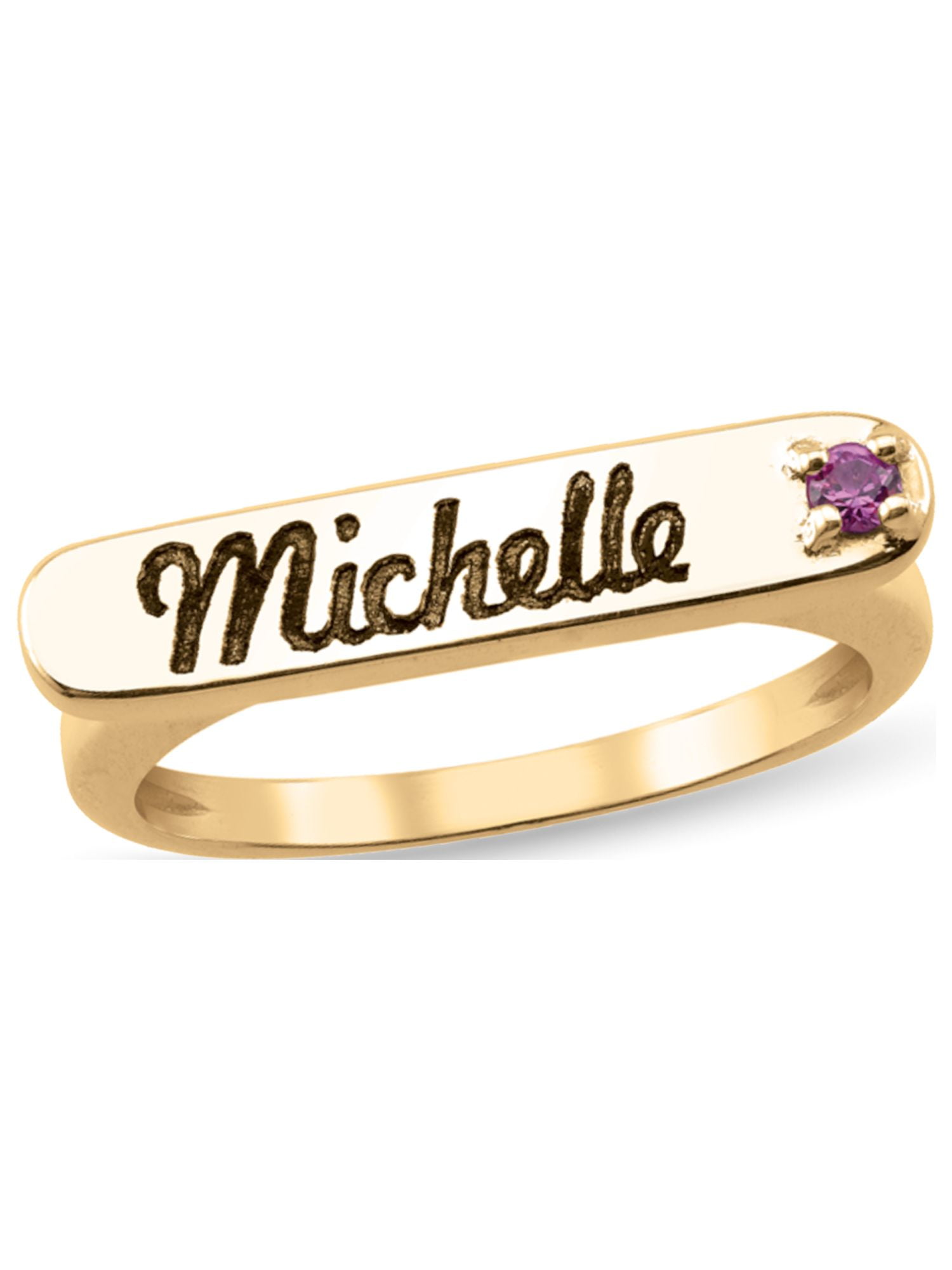 Personalized Horizontal Bar Engravable Birthstone Ring in 10K Gold by Jewlster