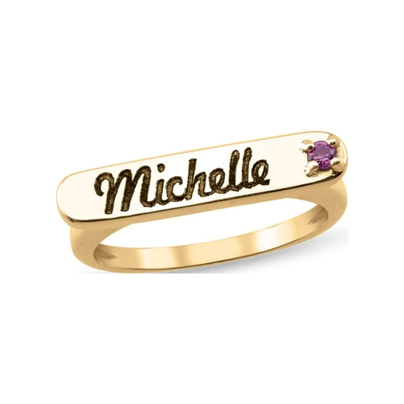 Personalized Horizontal Bar Engravable Birthstone Ring in 10K Gold by Jewlster