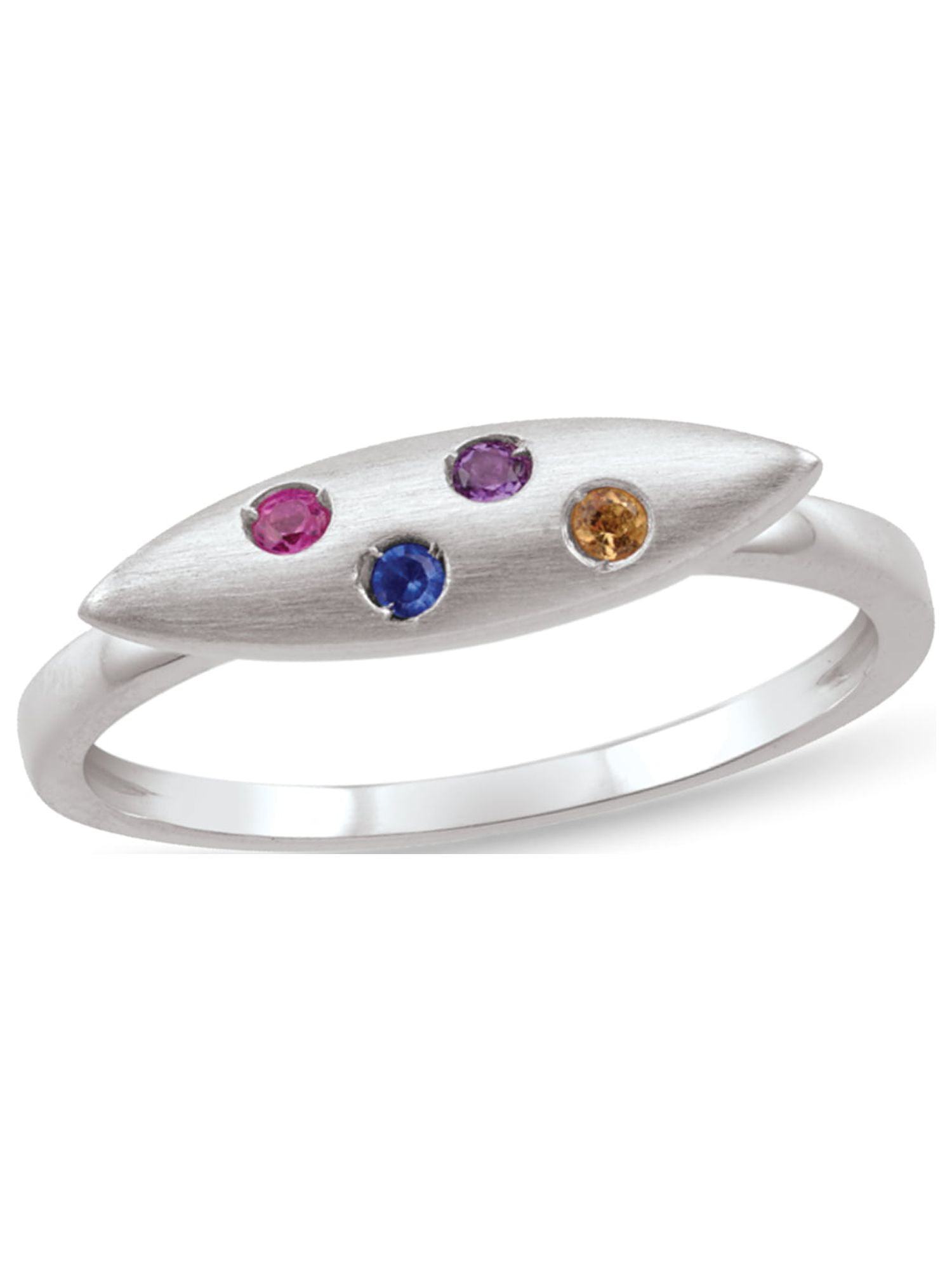 Personalized Horizontal Marquise Design Birthstone Ring in Sterling Silver by Jewlster