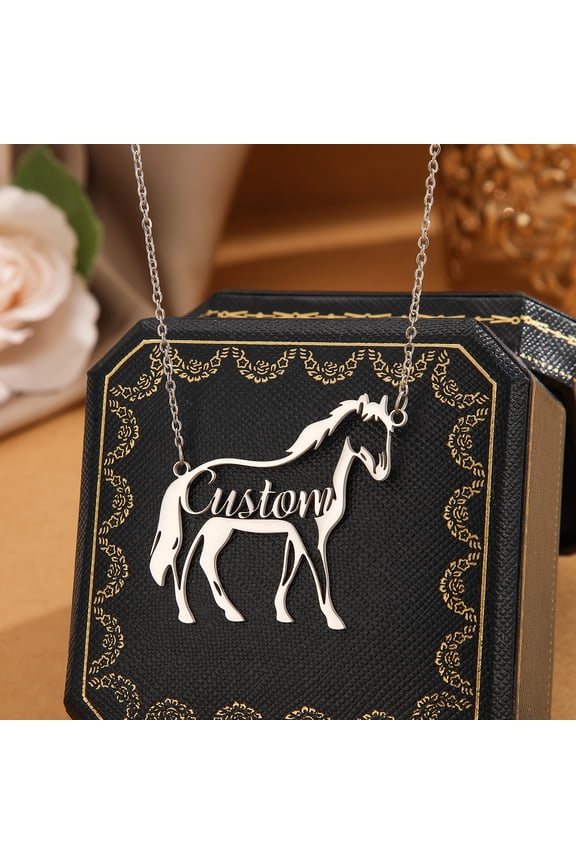 Personalized Horse Engraved Name Necklace Custom Pendant Stainless Steel Chain Choker Jewelry Gift for Animal Lover