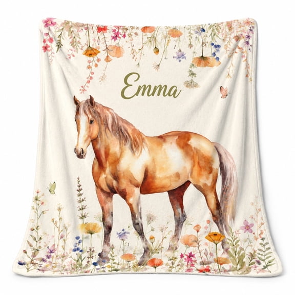 Personalized Horse Fleece Throw Blanket, Custom Name, Soft 280 GSM Polyester, Western Farmhouse Decor