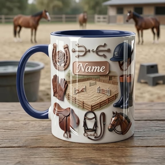 Personalized Horse Riding Mug, Equestrian Coffee Cup, Custom Name Gift