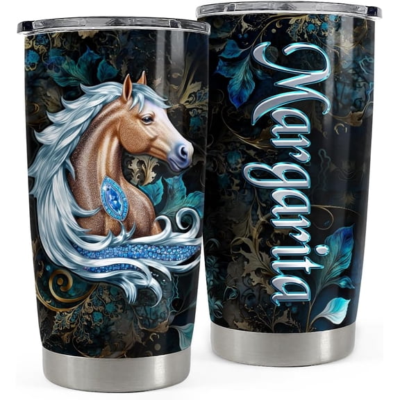 Personalized Horse Tumbler 20oz Insulated Tumblers with Lid Coffee Travel Mug Cup for Women Girls TeensHorses Crsyatal Drawings Horse Gifts for Birthday