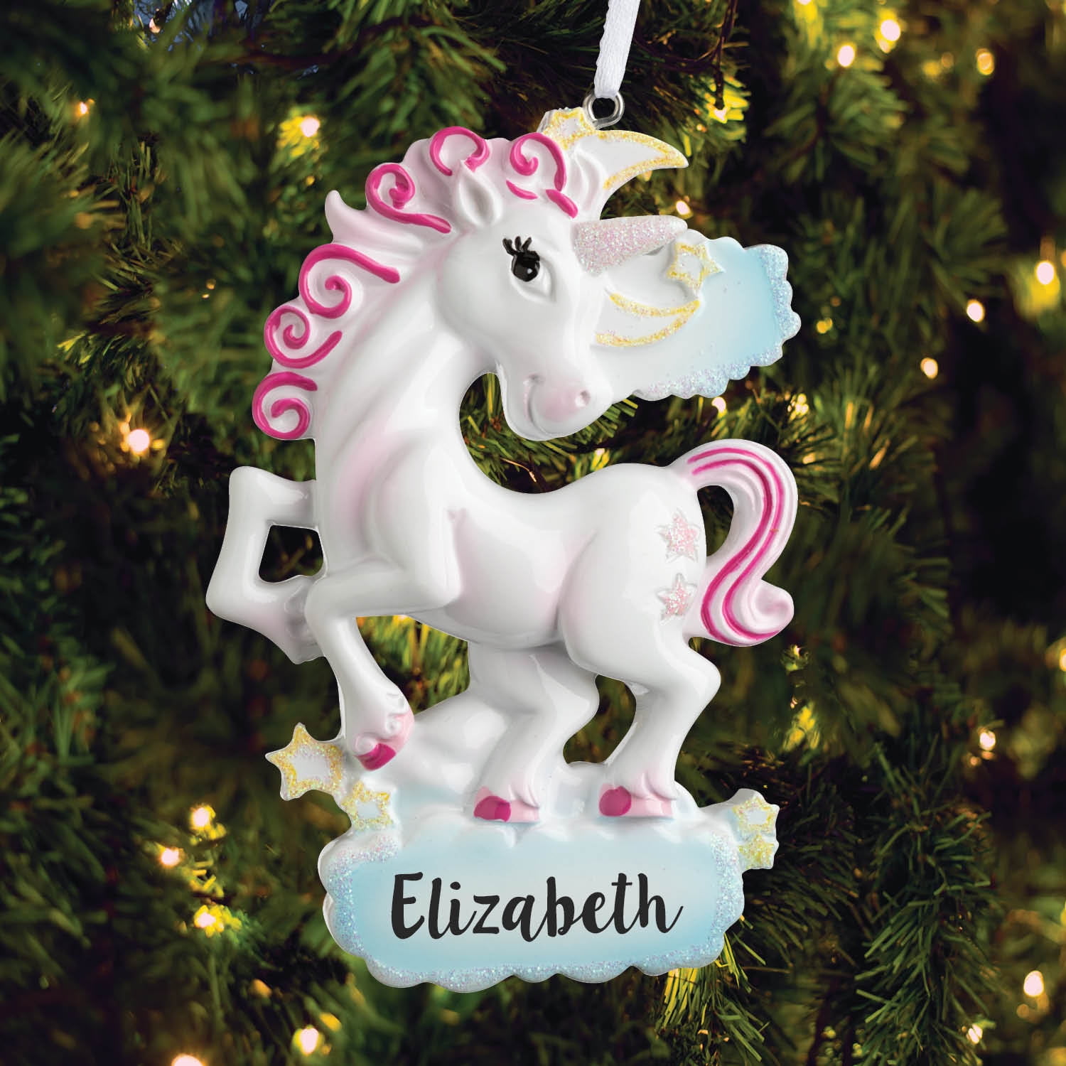 Personalized Hot Pink Unicorn Christmas Tree Ornament