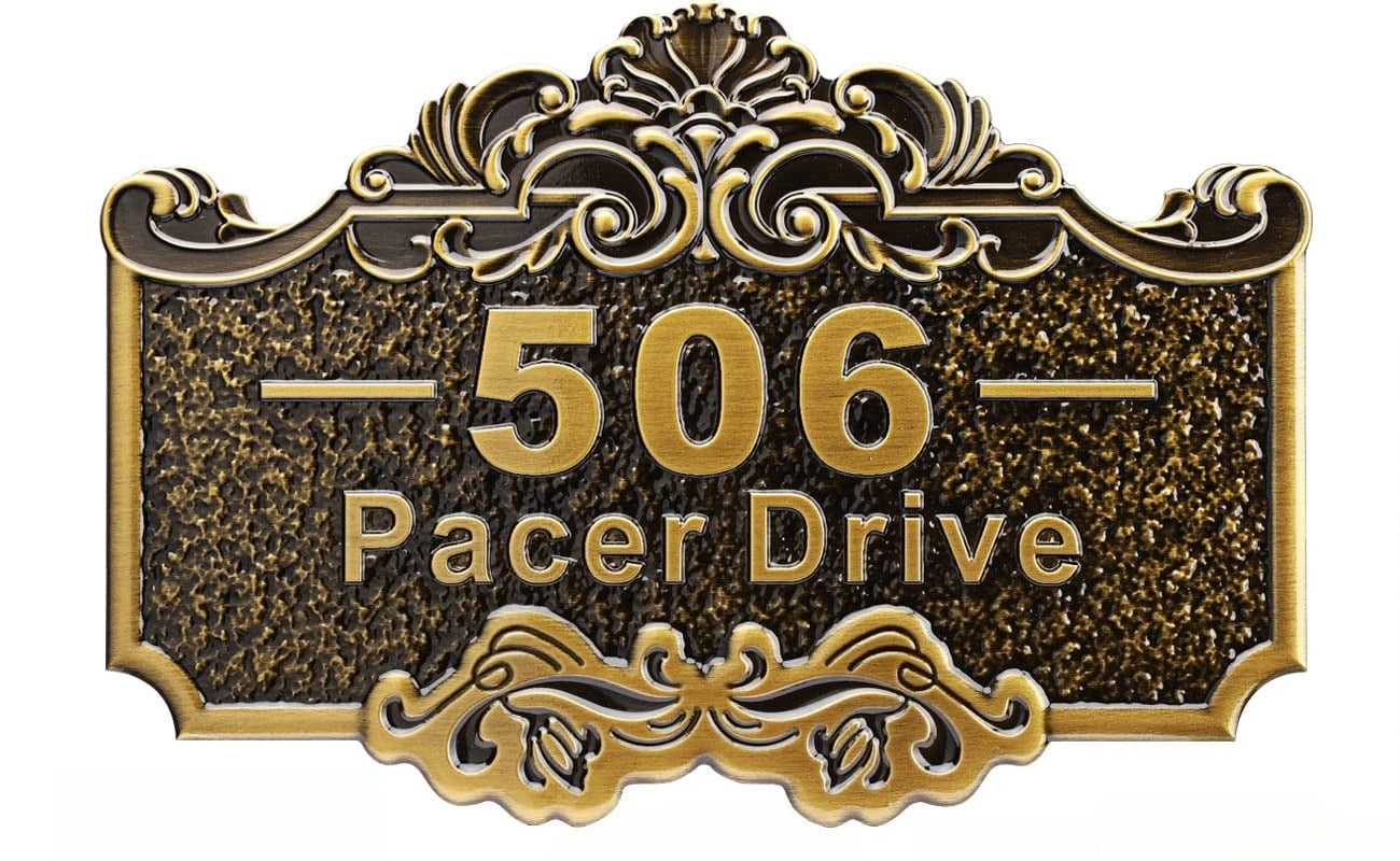 Personalized House Address Plaque 12" Cast Numbers for Outside Custom Street Name Address Sign Plate Vintage for Mailbox Door Room Classic Wall Outdoor Antique Brass