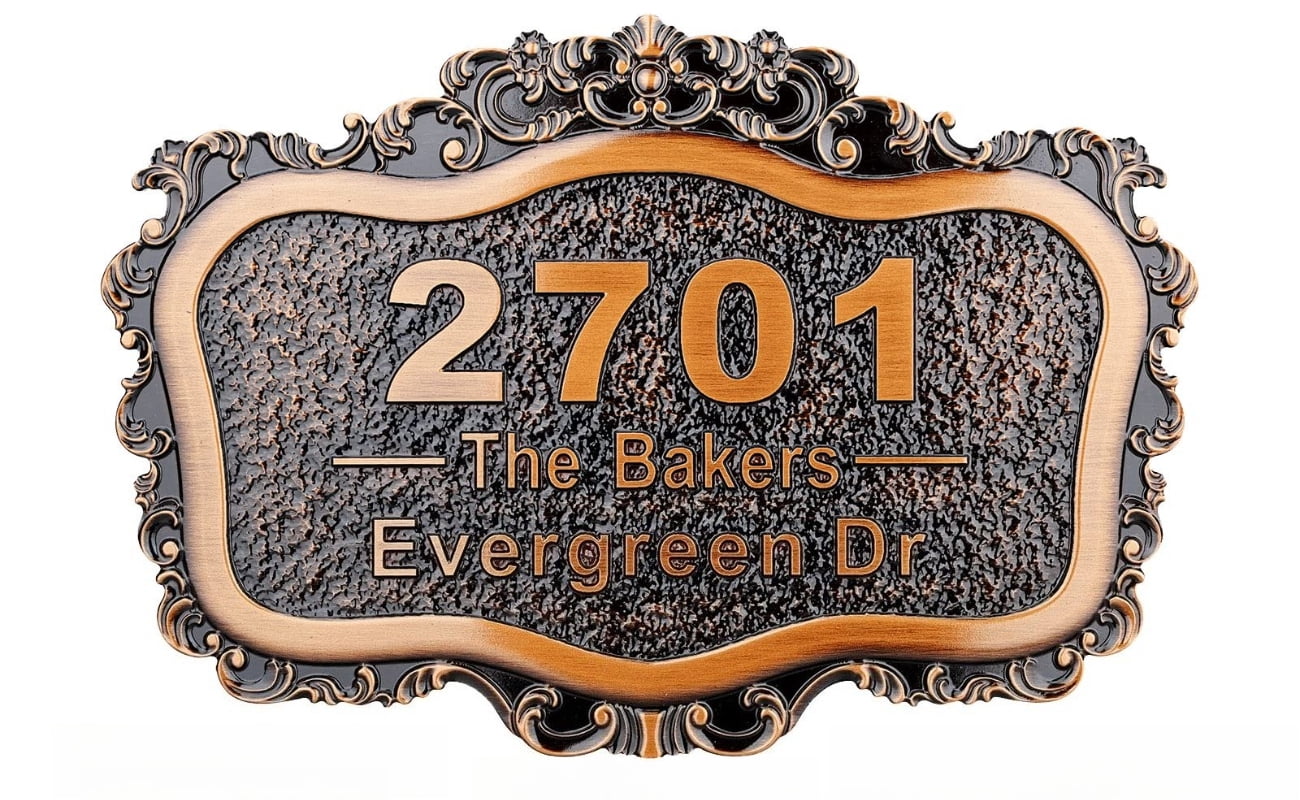 Personalized House Address Plaque 12" Cast Numbers for Outside Custom Street Name Address Sign Plate Vintage for Mailbox Door Room Classic Wall Outdoor Antique Copper