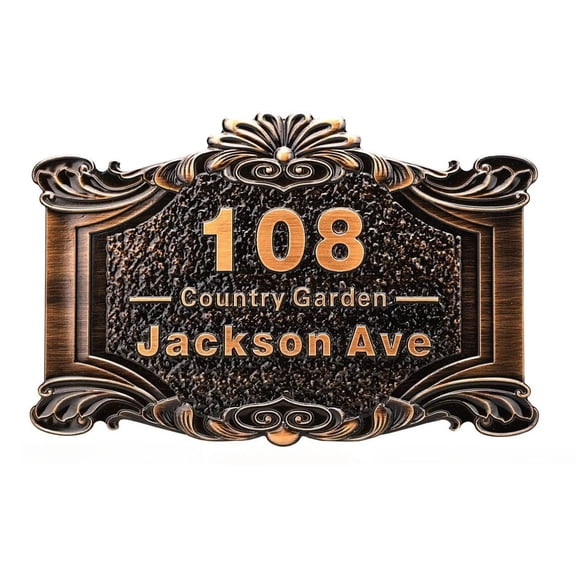 Personalized House Address Plaque 12" Cast Numbers for Outside Custom Street Name Address Sign Plate Vintage for Mailbox Door Room Classic Wall Outdoor Antique Copper