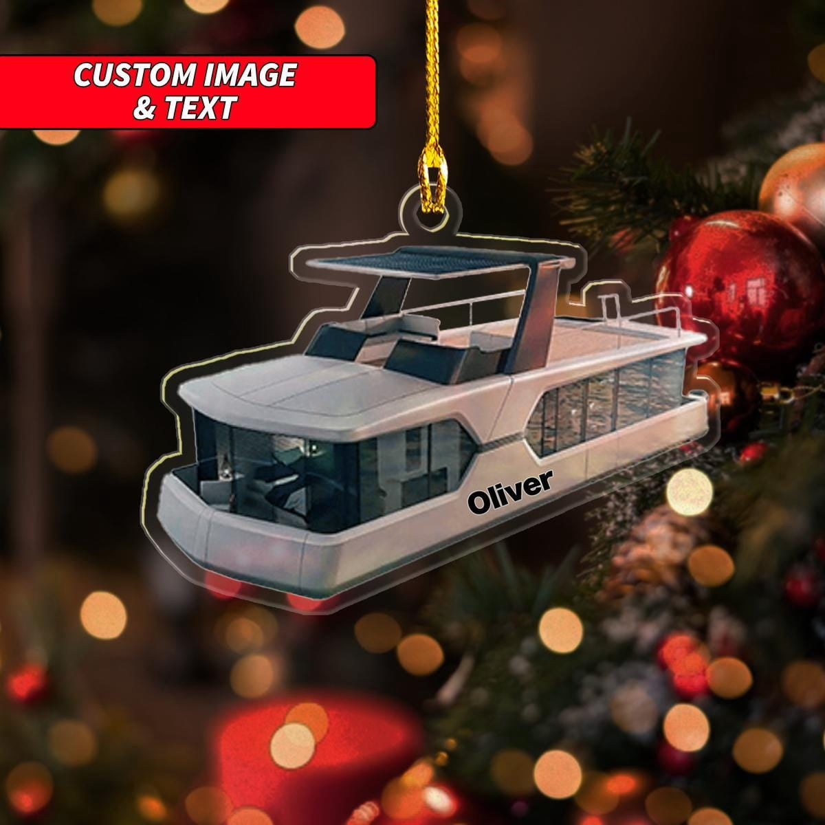 Personalized Houseboat 2D Flat Ornament 2025 + Custom Boat Owner Gift ...
