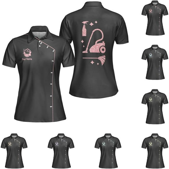Personalized Housekeeping Polo Shirts 3D Print Cleaning Service, Housekeeper House Cleaning Uniforms for Women (Pink, XL)