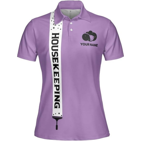 Personalized Housekeeping Polo Shirts 3D Print Cleaning Service, Housekeeper House Cleaning Uniforms for Women (Purple, M)