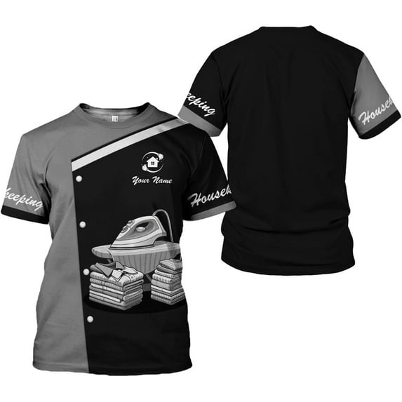 Personalized Housekeeping Shirts, Custom Cleaning Uniforms for Women 3D Cleaning Service Gifts Housekeeper Shirt Clean Lady (Grey, 5XL)