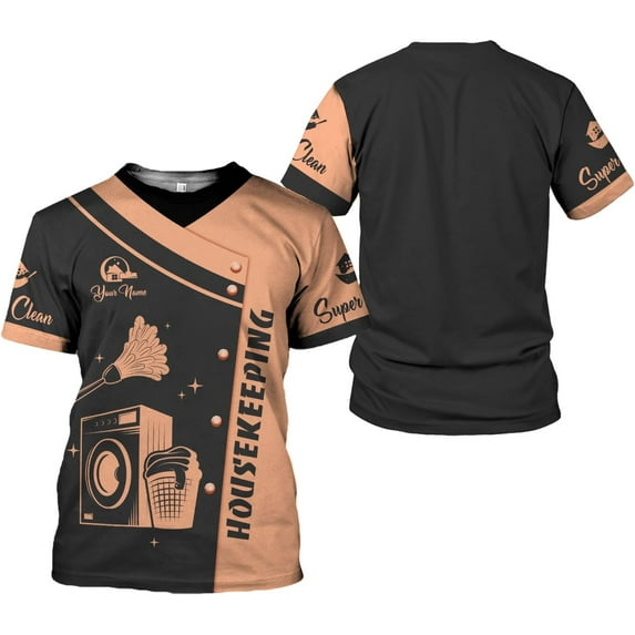 Personalized Housekeeping Shirts, Custom Cleaning Uniforms for Women 3D Cleaning Service Gifts Housekeeper Shirt Clean Lady (Orange, L)