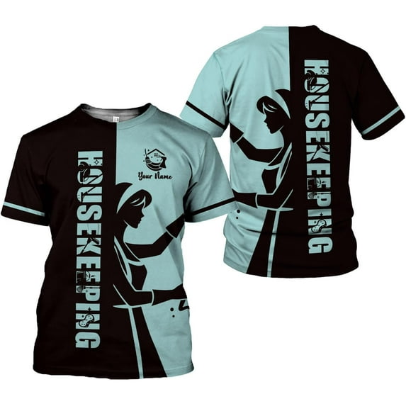 Personalized Housekeeping Shirts, Custom Cleaning Uniforms for Women 3D Cleaning Service Gifts Housekeeper Shirt Clean Lady (Teal, 2XL)