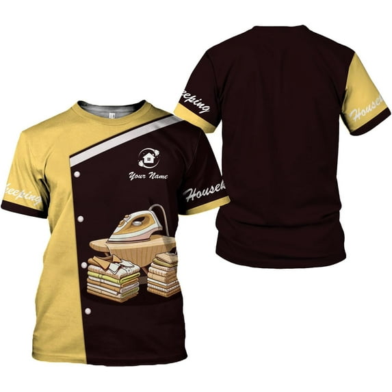 Personalized Housekeeping Shirts, Custom Cleaning Uniforms for Women 3D Cleaning Service Gifts Housekeeper Shirt Clean Lady (Yellow, XL)