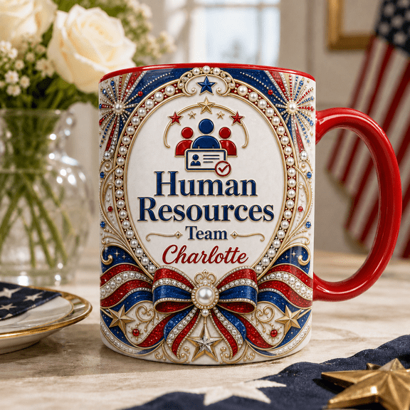 Personalized Human Resources 3D Effect Mug, Red White Blue HR Team Gift