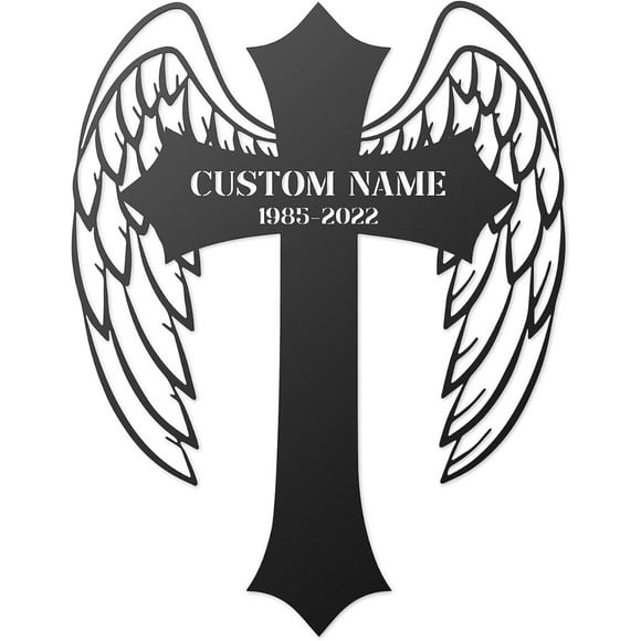 Personalized Humans Grave Marker, Metal Memorial Plaques, Cross with Wings, Remembrance Sympathy Outdoors Plaques, Loss of Loved One Stake, Temporary Plaques for Cemetery