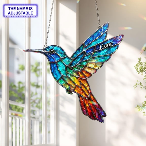 Personalized Hummingbird Acrylic Suncatcher, Custom Name Holographic Window Hanging Decor, Bird Lover Gift