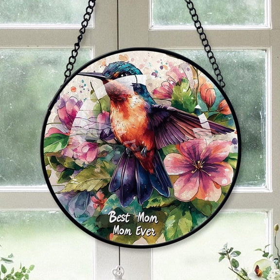 Personalized Hummingbird Stained Glass Suncatcher Artistic Window Hanging, Hummingbird 78 Hand-Painted Glass Panel Wall Home Decor, Hummingbird Garden Decor xJpvmu (Hummingbird 1)
