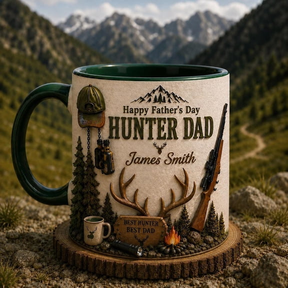 Personalized Hunter Dad Mug, Father’s Day Hunting Gift, Custom Name Coffee Cup, Deer Hunter Gift for Dad, Best Hunter Best Dad Mug