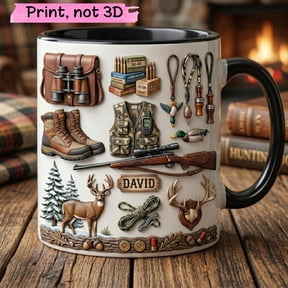 Personalized Hunting Accent Mug, Deer Hunter Gift, Outdoor Gear Coffee Cup, Custom Name Mug For Dad, Husband, Grandpa Cabin Decor