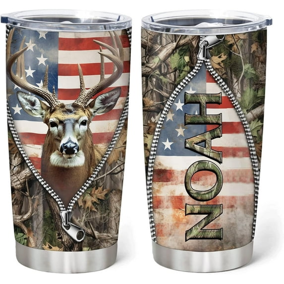 Personalized Hunting Gifts For Men - Deer Hunting Tumbler 20 Oz Travel Coffee Mug Stainless Steel - Fathers Day Gift For Dad, Him, Boy, Husband, Hunters From Son, Wife On Birthday