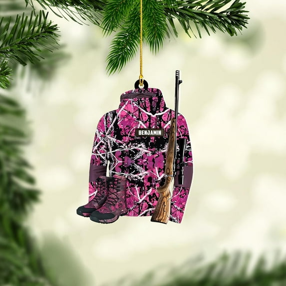Personalized Hunting Ornament, Hunter Vest Ornament, Custom Hunting Christmas Ornament, Gifts for Hunting Lovers, Hunting Tree Decor, Gifts for Hunting Lovers (Hunting 5) - 3488 (Pink)