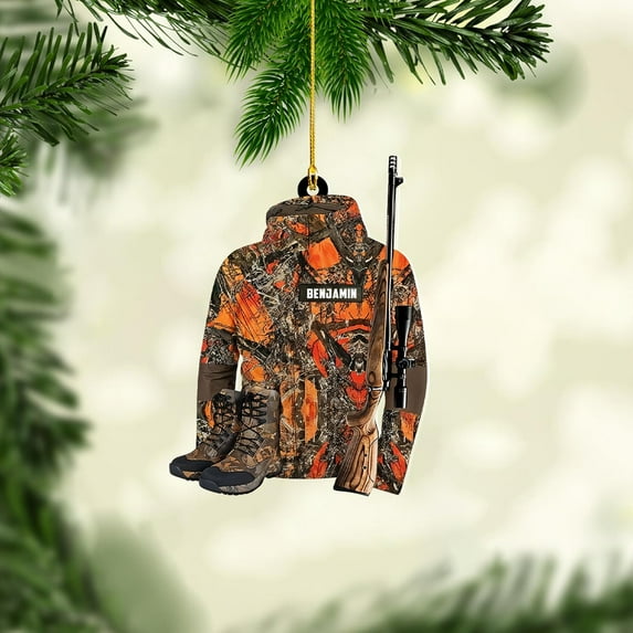 Personalized Hunting Ornament, Hunter Vest Ornament, Custom Hunting Christmas Ornament, Gifts for Hunting Lovers, Hunting Tree Decor, Gifts for Hunting Lovers (Hunting 5) - 3488 (Orange)