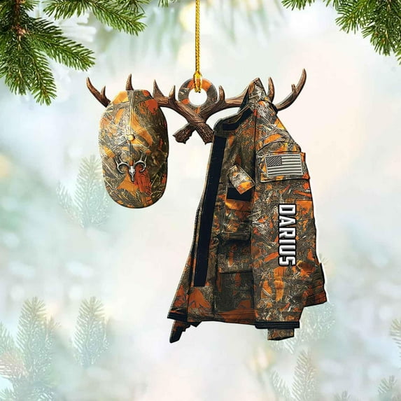 Personalized Hunting Ornament, Hunter Vest Ornament, Hunting Christmas Ornament, Hunter Christmas Ornament Hanging Tree Decor, Christmas Hunting Gifts (Hunting 4) (Orange)
