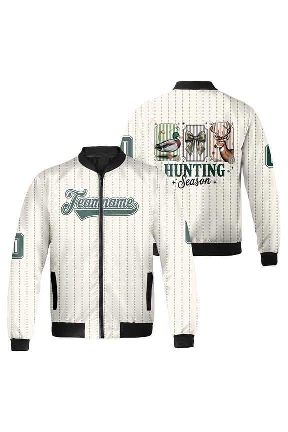 Personalized Hunting Season Bomber Jacket – Custom Name & Number Deer Duck Hunter Jacket for Men Women – Gift For Hunters, Hunting Lovers
