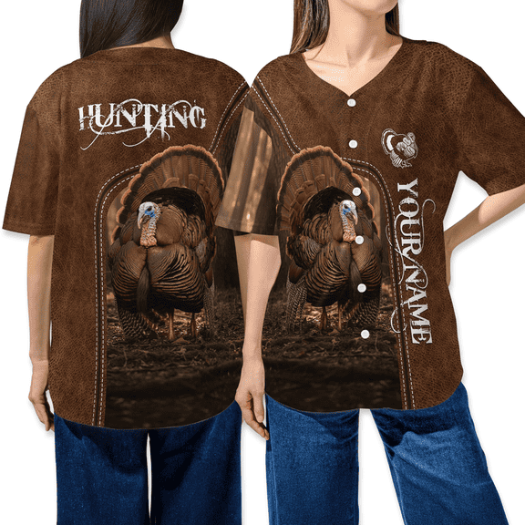 Personalized Hunting Turkey Baseball Jersey - Wild Turkey Button Down Shirt, Personalized Hunting Jersey, Outdoor Hunter Gift