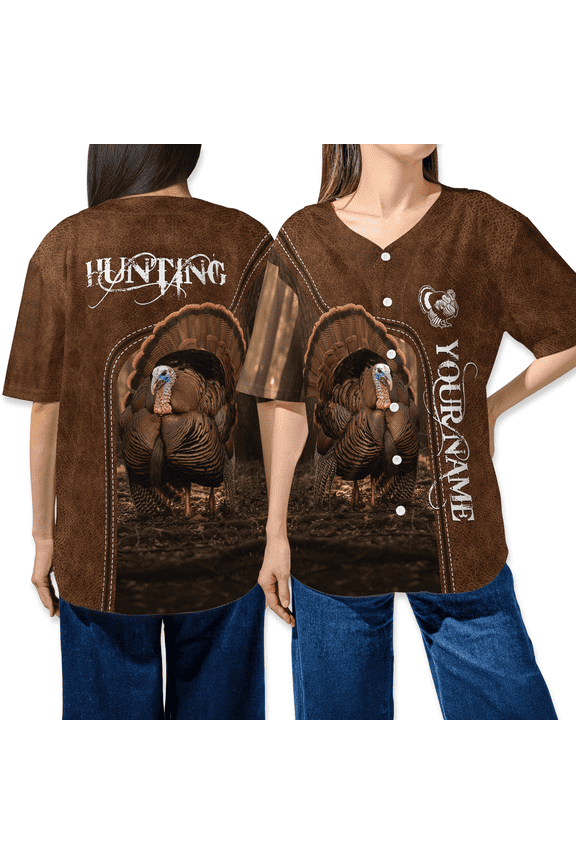 Personalized Hunting Turkey Baseball Jersey - Wild Turkey Button Down Shirt, Personalized Hunting Jersey, Outdoor Hunter Gift