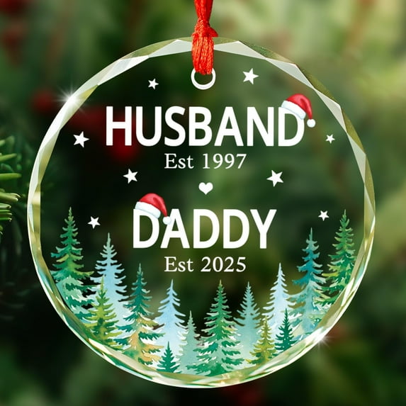 Personalized Husband Becoming Daddy Ornament 2025, Custom Pregnancy Announcement Ornament Gift for Husband from Wife, Customized First Time Daddy Glass Ornaments with Year, New Dad Keepsake