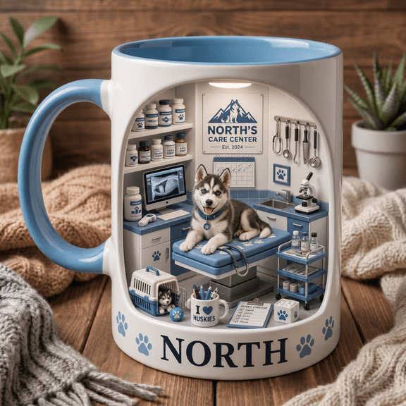 Personalized Husky Mug, Custom Dog Name Coffee Cup, Cozy Vet Clinic Gift for Husky Lovers