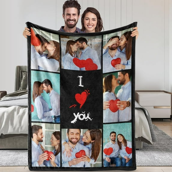 Personalized I Love You Gifts for Boyfriend Custom Blanket with Photos Customized Flannel Throw Blanket with Pictures Couples Gifts for Girlfriend Husband Wife Anniversary Christmas