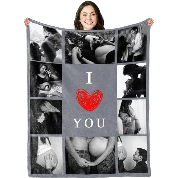 Personalized I Love You Photo Blankets for Mom Gifts from Daughter Son Custom Mothers Day Blankets with Photos Collage for Mom Blankets with Picture Customized Blankets for Mom Birthday-4 Sizes