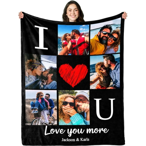 Personalized I Love You Photo Blankets for Mom Gifts from Daughter Son Custom Mothers Day Blankets with Photos Collage for Mom Blankets with Picture Customized Blankets