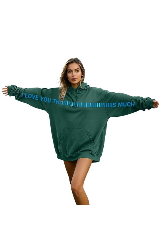 Personalized I Love You Thiiiis Much Hoodies for Couple Long Sleeve Pullover Tops Color: Dark Green Size: XL