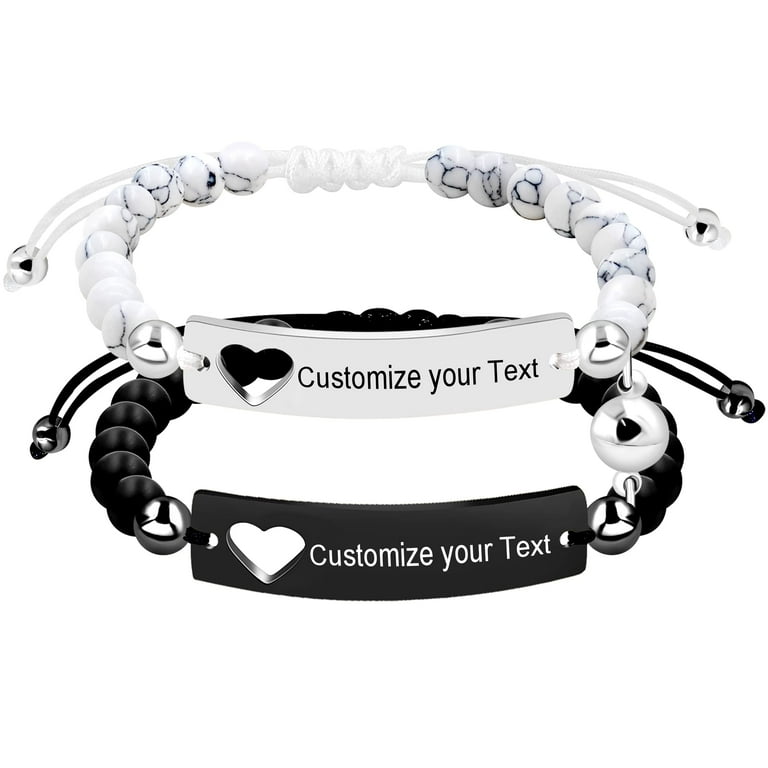 Personalized ID Custom Engraving His and Hers Love Heart Bracelets Set Magnetic Couples Bracelets Braided Rope Walmart