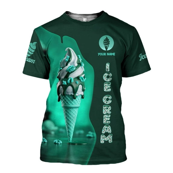 Personalized Ice Creams 3D Shirt, Custom Ice Cream Shirts for Team Men Women (Teal, S)