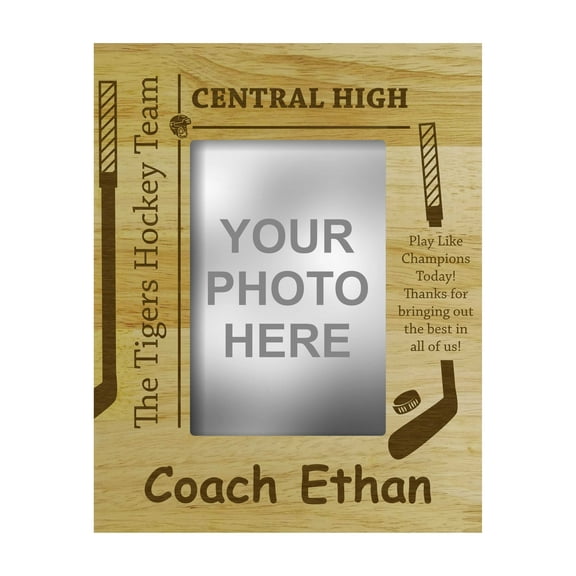 Personalized Ice Hockey Team Wood Engraved Picture Frame Customizable Gift -4 x 6 Inches Horizontal