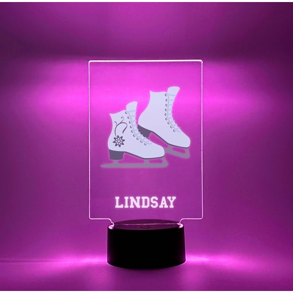 Personalized Ice Skater Figure Skating Light Up, 16 Colors LED Room Sports Night Light Lamp FREE Engraving, Remote Control, Skate Theme Gift