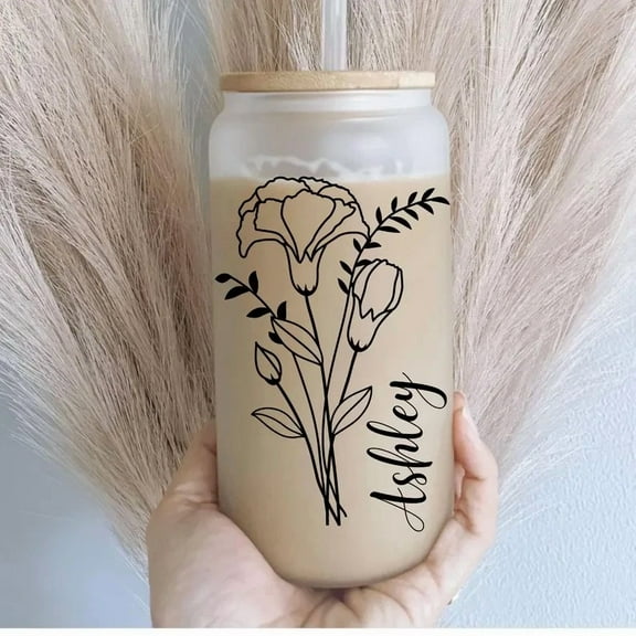 Personalized Iced Coffee Cup, Custom Name Cup, Tumbler Glass With Straw