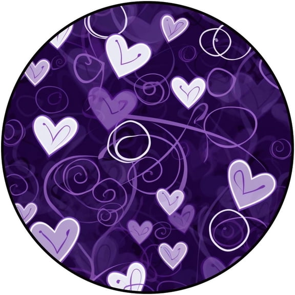 Personalized Your Own Image Text Photo, Purple Heart Printed Rugs Non-Slip Customized Circle Rug Modern Round Area Rug for Living Room(10 or Upload Pictures)