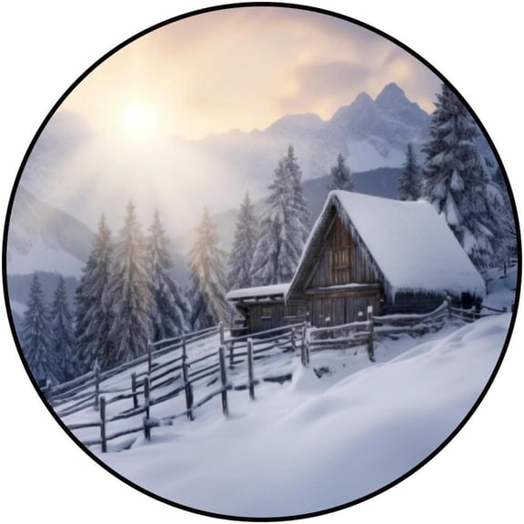 Personalized Your Own Image Text Photo, Sun on A Snowy Mountain Printed Rugs Non-Slip Customized Circle Rug Modern Round Area Rug for Living Room(10 or Upload Pictures)