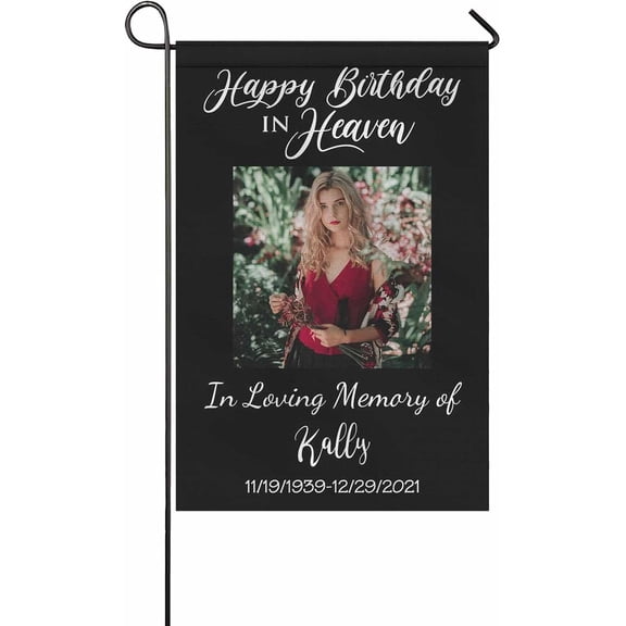 Personalized In Loving Memory Garden Flag With Photo, Double Sided Outdoor Yard House Flag, Sympathy Memorial Banner, 12 x 18 Inches