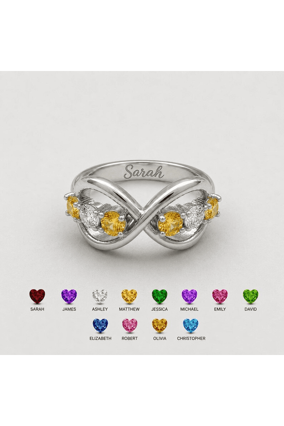 Personalized Infinity Birthstone Ring for Mom | Engraved Family Ring Gift | Custom Mother Jewelry for Grandma